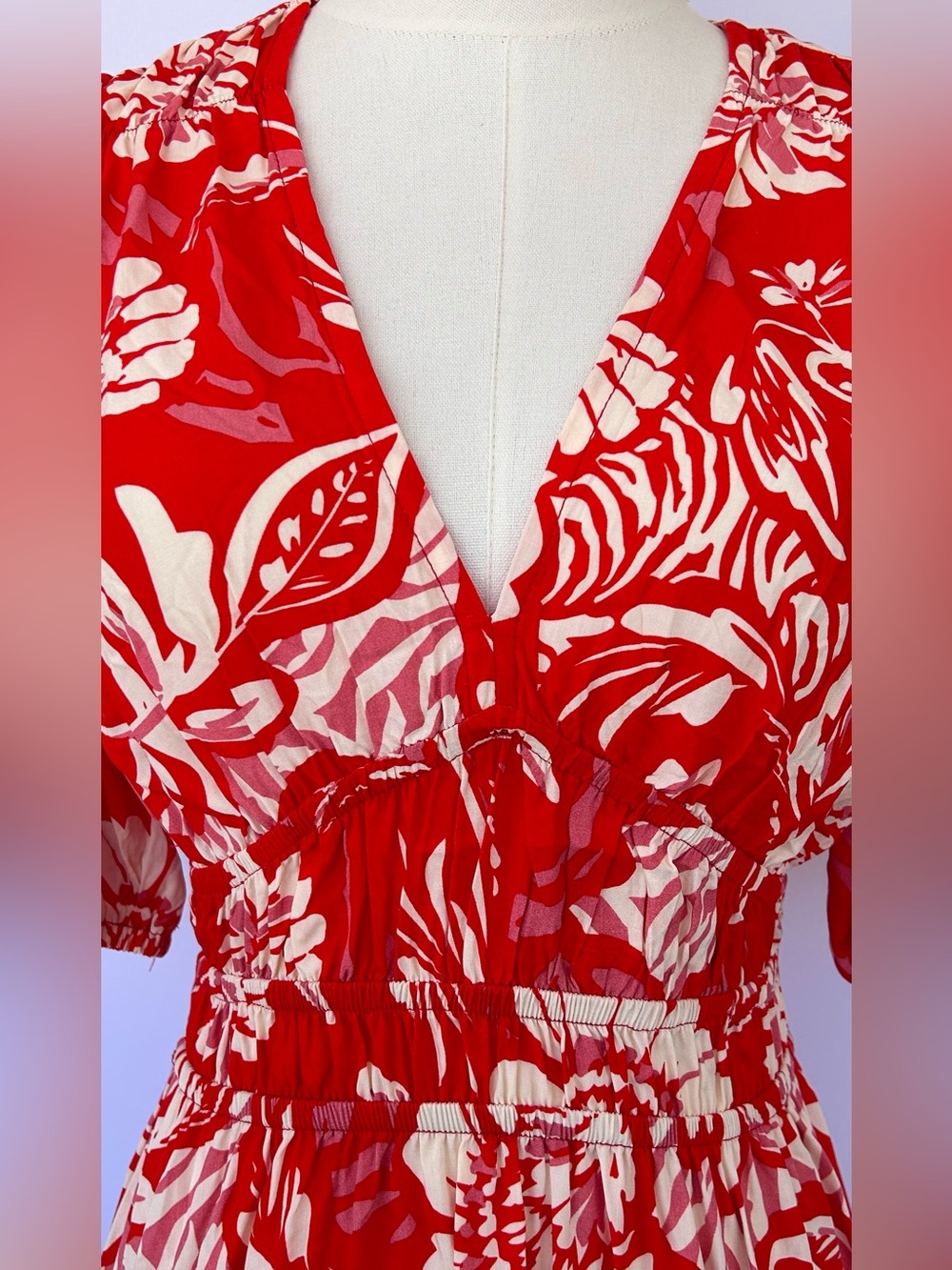 Abel the Label Anthropologie Boho Floral Pouf Sleeve Dress Smocked‎ Waist Small - Picture 2 of 10